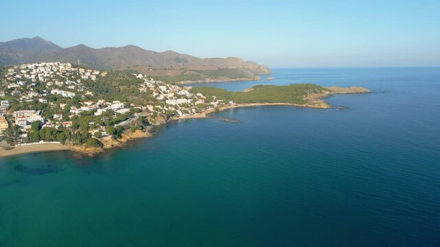 Beach Platja de Garvet aerial images of the Costa Brava of Girona beach, located between Colera and Llanca Llan&ccedil;&agrave;