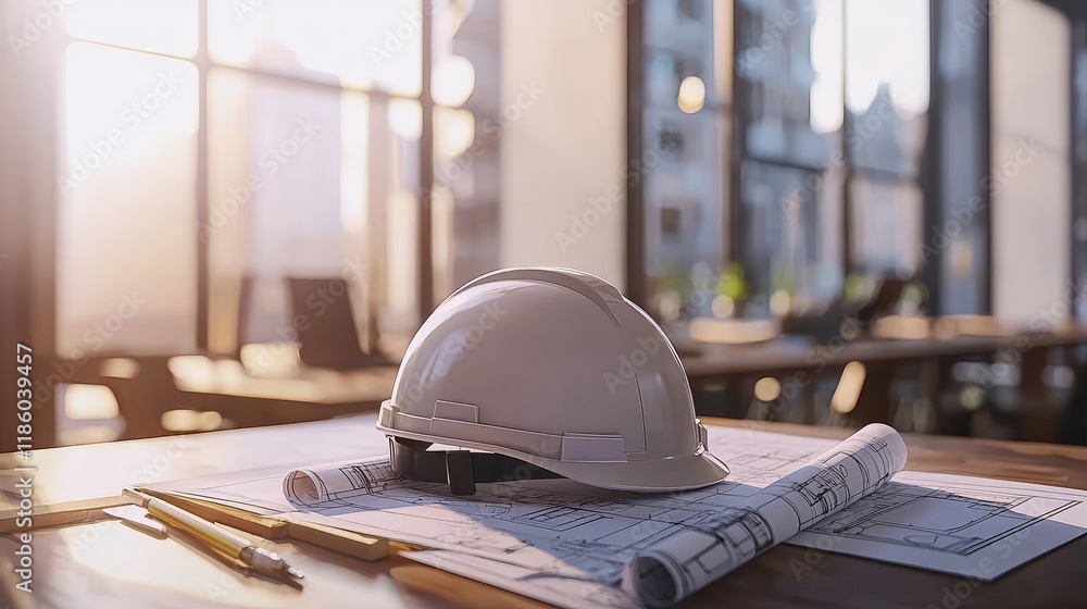 Aufkleber stock was utilized to create an engineering safety helmet on the architecture floorplan