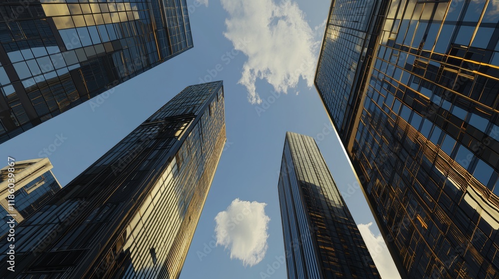 Poster an office glass building depicted in modern architecture through a 3d rendering