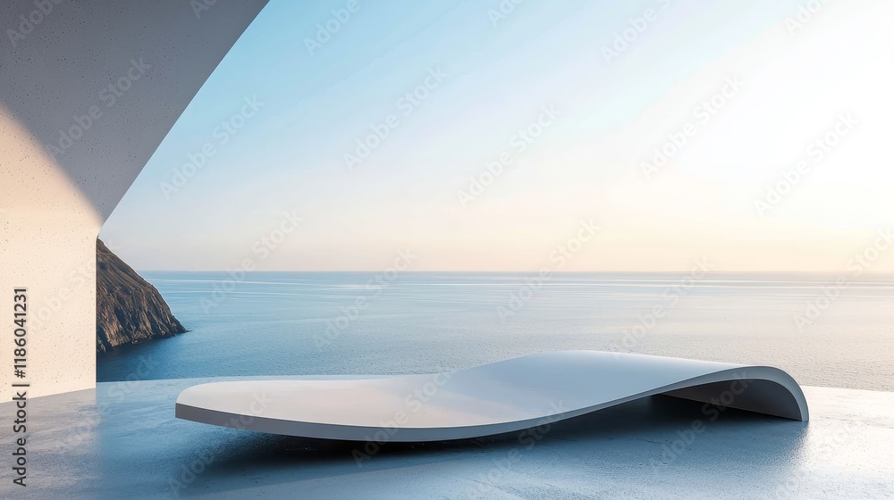 Poster a 3d render showcasing abstract modern architecture with an unoccupied concrete floor, placed in a c