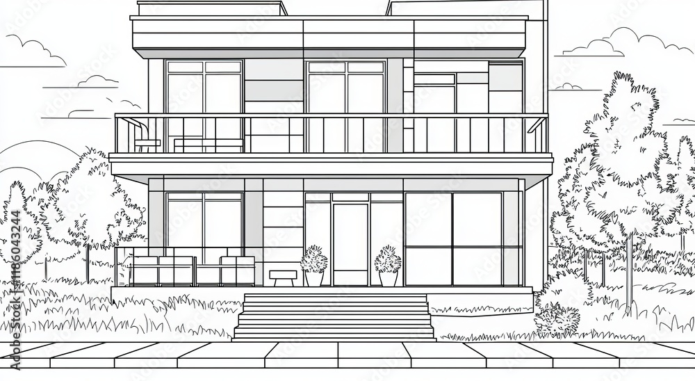 Poster a perspective view of a 3d house in wireframe format