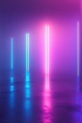 Futuristic city skyline emerges in a haze of colorful neon lights at dusk, creating an enchanting atmosphere of advanced urban design and technology