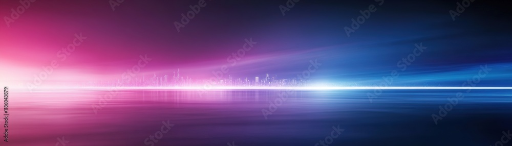 Aufkleber futuristic city skyline with glowing neon lights and hazy atmosphere creating depth and intrigue in 
