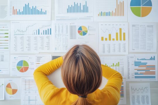 Retirement savings tips concept. A person analyzing data charts and graphs on a wall.