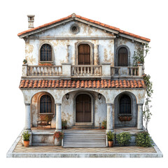 Charming Weathered Villa With Stone Steps and Flower Pots Outside