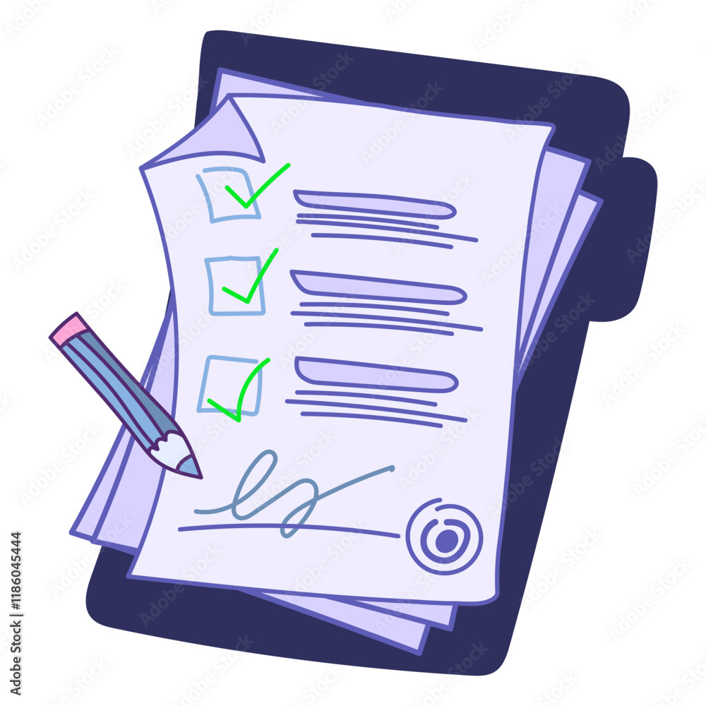 Poster contract documents folder with stamp and abstract text with signature. business documents, survey, s