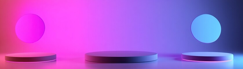 Futuristic gradient background showcasing neon colors with glowing geometric shapes enhancing the ambiance of a modern digital space