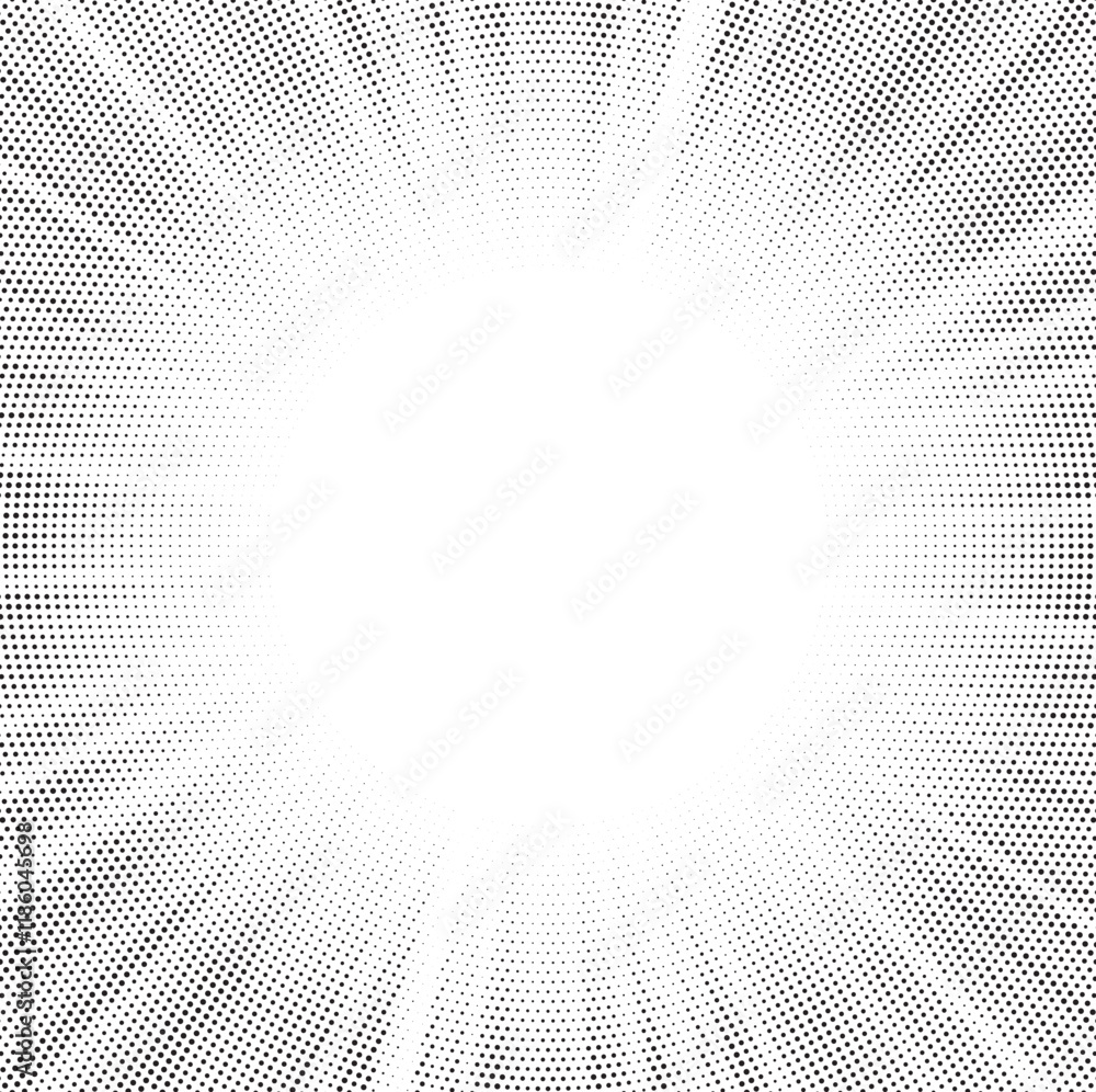 Poster Halftone gradient sun rays pattern. Abstract halftone vector dots background. monochrome dots pattern. Vector background in comic book style with sunburst rays and halftone. Retro pop art design.