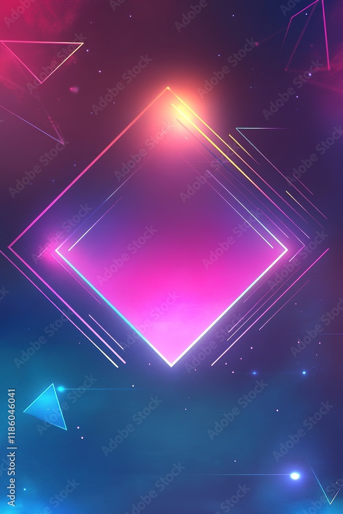 Poster futuristic gradient background featuring soft transitions of neon colors and floating geometric shap