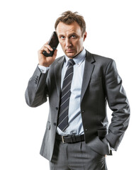 Naklejka premium Professional man talking on the phone isolated on a transparent background