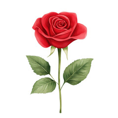 Fototapeta premium Beautiful Red Rose with Delicate Green Leaves and Petals