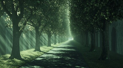 Obraz premium Green forest tunnel with light in the middle