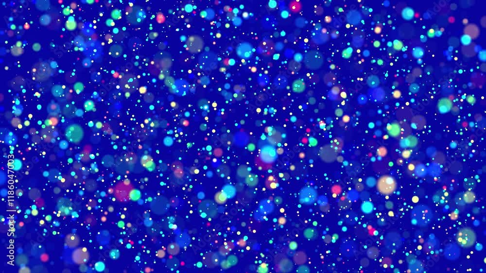 Poster abstract background of colorful particles and dots, particles glow and move with wave energy, shiny 