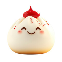Fototapeta premium Cute Cartoon Dumpling with Happy Face and Cherry Topping