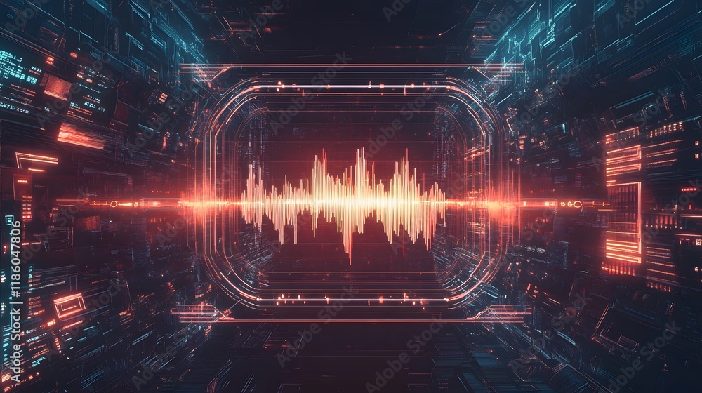 Aufkleber abstract digital soundwave visualization in futuristic setting