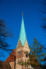The cathedral Hoher Dom Mariä Heimsuchung in Augsburg, Bavaria, Germany with clear blue sky