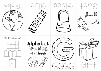 Alphabet tracing mini book for kids, perfect for learning letters and improving handwriting. Includes coloring pages and a fun mini book craft to engage young learners in an interactive way.