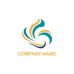 Obraz premium Abstract colorful flame logo with teal and orange shapes, suitable for business or company branding