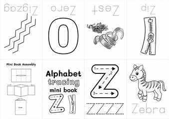 Alphabet tracing mini book for kids, perfect for learning letters and improving handwriting. Includes coloring pages and a fun mini book craft to engage young learners in an interactive way.