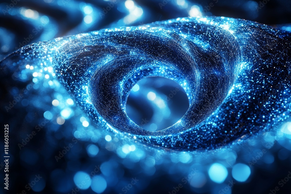 Poster a 3d illustration showing a journey through a tunnel made up of digital nodes and connection paths