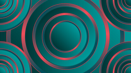 3d circle vector background design for banner, flyer, futuristic, poster etc. | Modern geometric shape red-tealcolor 3d background with circular pattern of all 4 corner of vector design