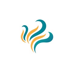 Fototapeta premium Abstract colorful flame logo with teal and orange shapes, suitable for business or company branding