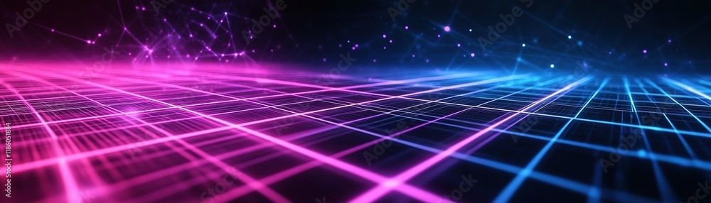 Aufkleber futuristic grid pattern with glowing neon lines creates a modern visual experience in vibrant cyan a