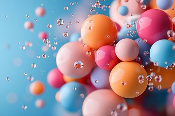 Abstract Colorful Spheres Floating in Water Droplets Pastel Rainbow Background Design