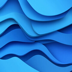 Colorful layers of blue paper creating an abstract wave pattern in a creative space