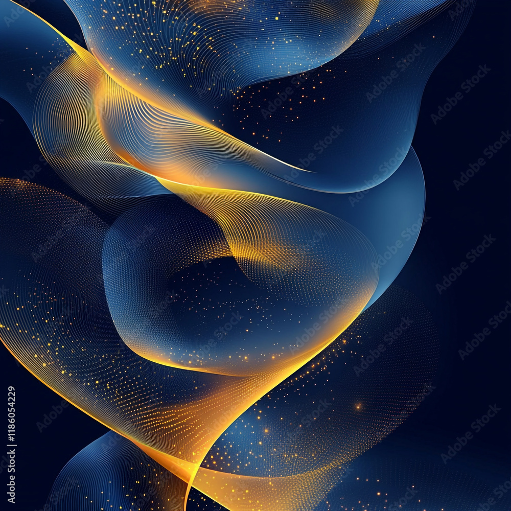 Poster colorful abstract shapes blend harmoniously on a dark background creating a sense of movement