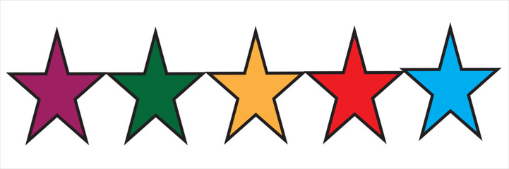 Set of five star icon collection. Yellow and black star symbol. Vector Illustration.