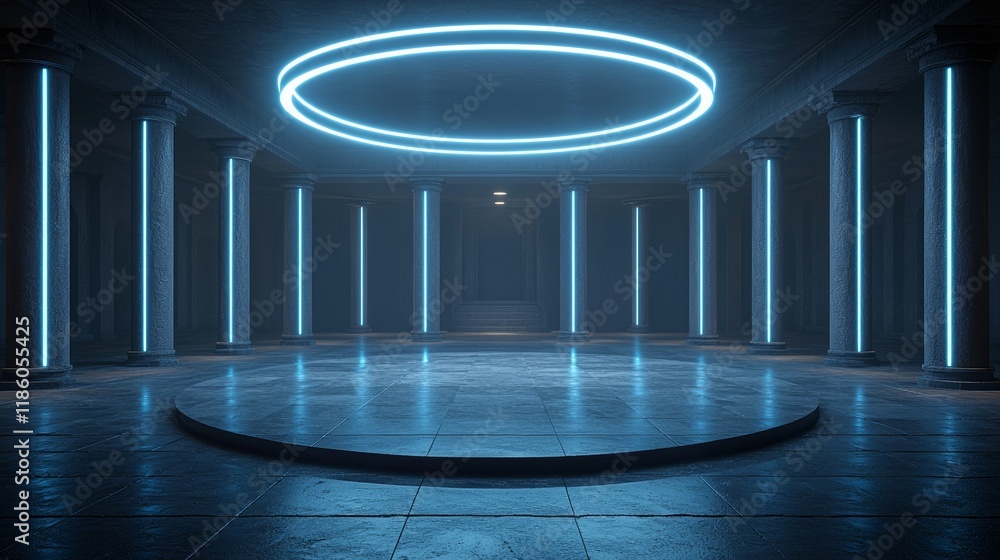 Poster blue abstract light circles seamless looping. animation of a tunnel loop with sparkling light circle