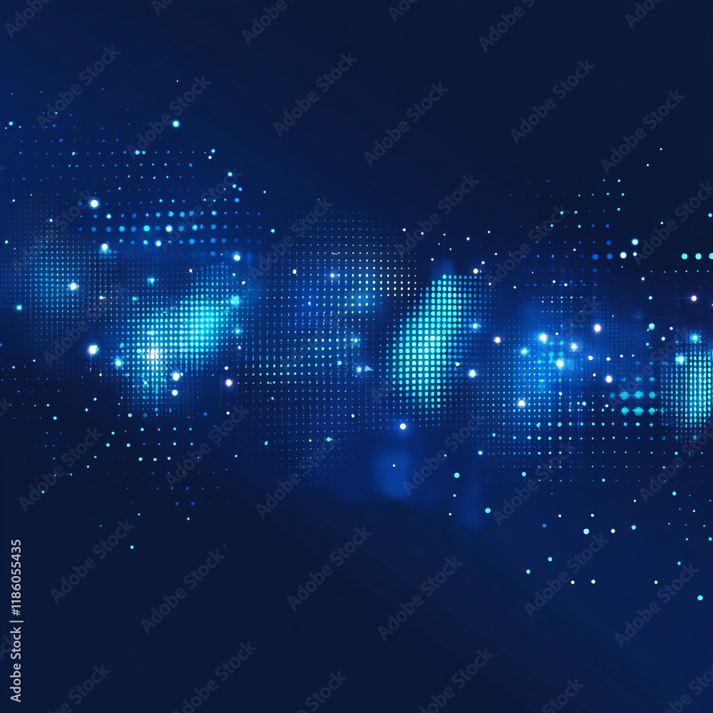 Poster digital abstract background with glowing dots and gradients in blue tones