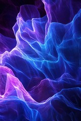 Obraz premium Flowing abstract wave pattern with neon lines in electric blue and purple glowing against a dark background