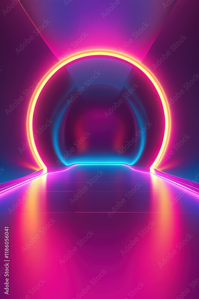 Poster illuminated abstract surface with holographic reflections and a vibrant neon glow in a creative spac