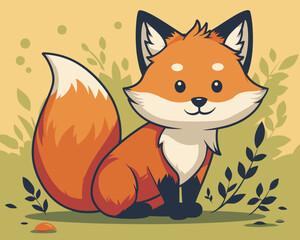 Fototapeta premium Cute cartoon fox in the forest. Vector illustration in flat style.