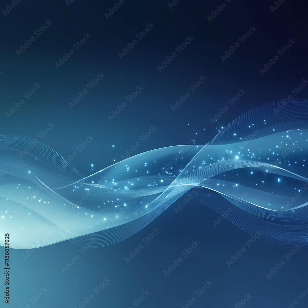 Poster dreamy blue abstract waves with shimmering particles create a serene atmosphere