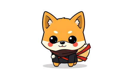Obraz premium Cute Shiba Inu Dog Ninja Cartoon icon illustration. Generative AI