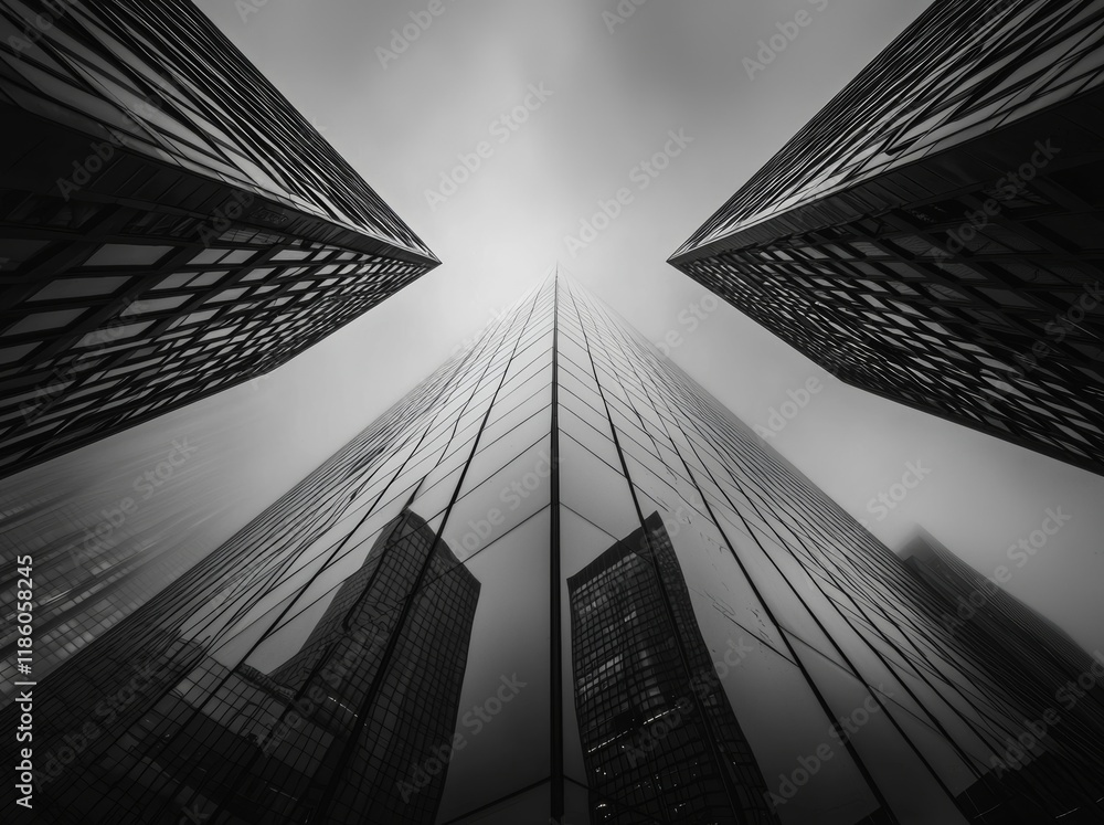 Poster modern building background featuring a glass facade with geometric gradation in its architecture