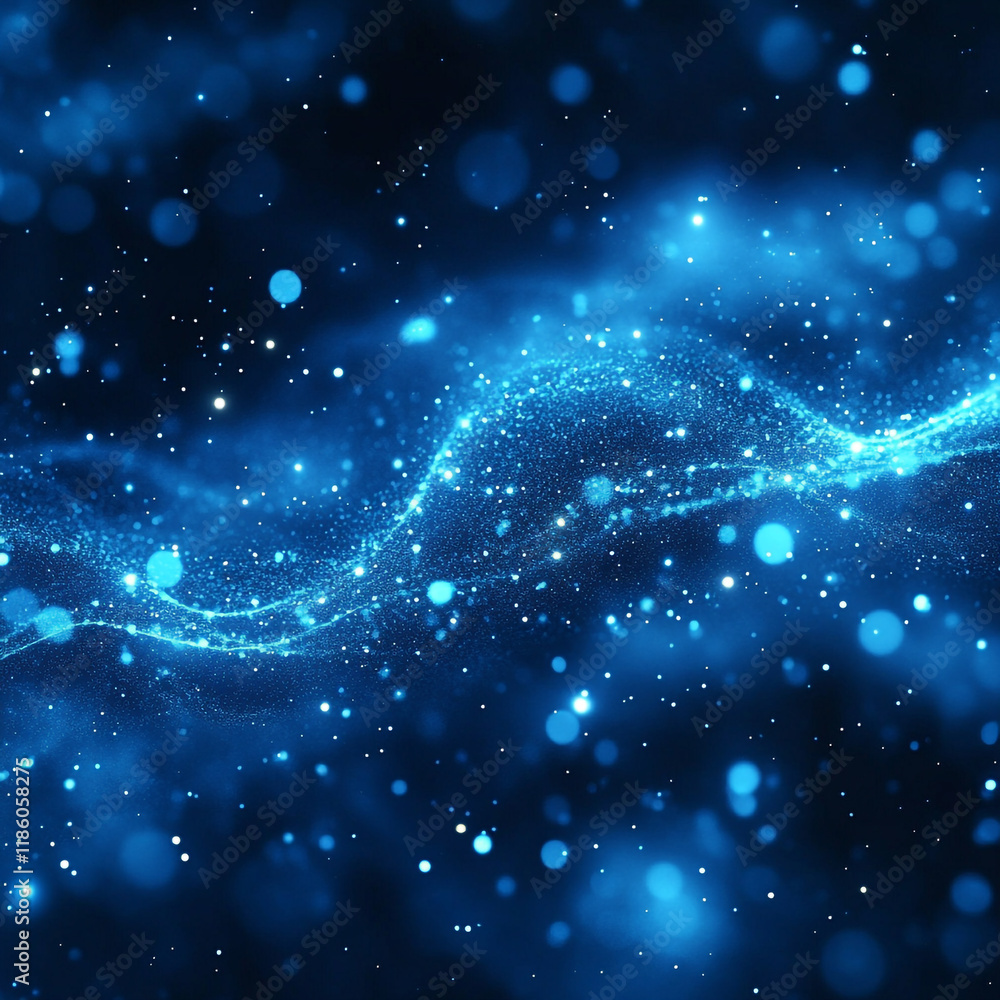 Poster mesmerizing blue abstract waves with shimmering particles in a cosmic setting