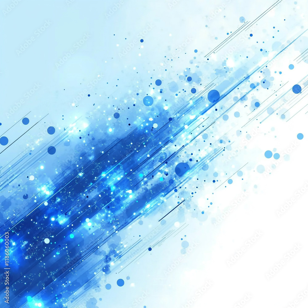 Poster vibrant blue abstract background with dynamic lines and glowing particles