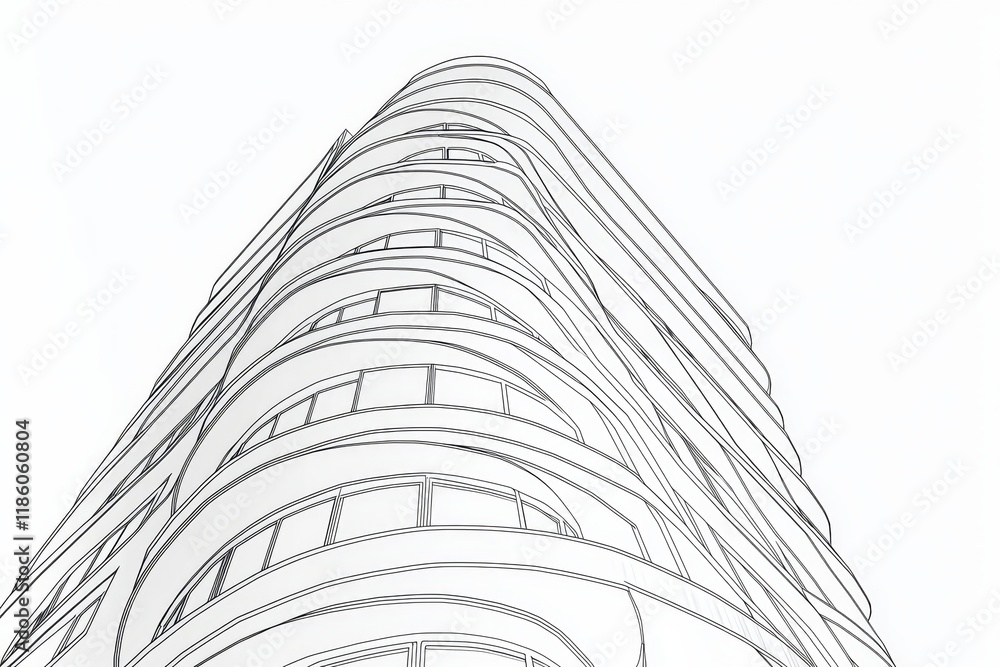 Poster concept sketch of a modern architecture building using linear 3d