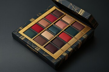 Elegant makeup palette with assorted vibrant shades in a stylish case