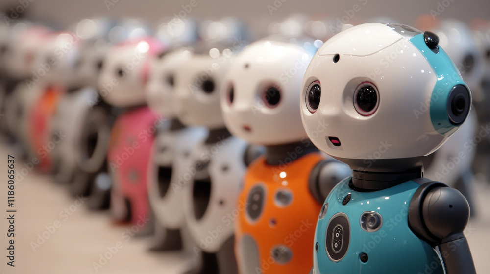 Poster robots evolution time line, artificial intelligence technological progress cartoon vector infographi