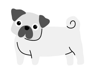 Vector illustration of a cute pug, ideal for pet-related designs, children's products, logos, posters, and modern branding projects, perfect for creative use