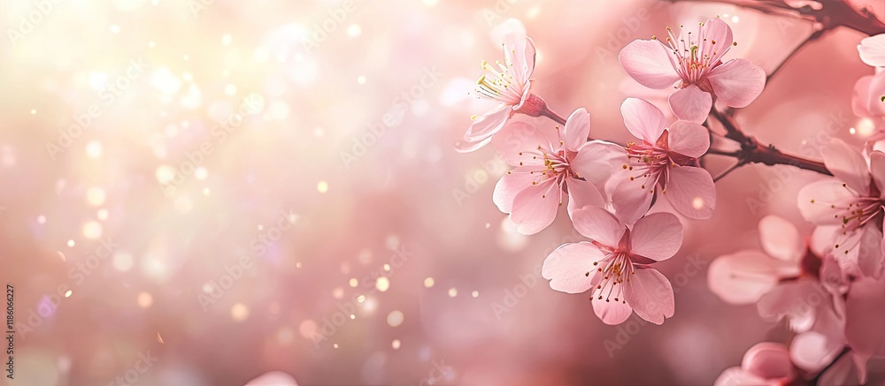 Aufkleber Spring blossoms springtime cherry blooms toned bokeh floral background soft pastel card. with copy space image. Place for adding text or design