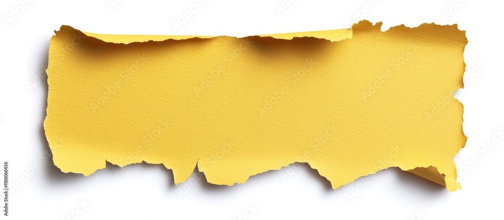 Poster blank ripped paper isolated on a white background top view of a yellow paper piece featuring copy sp