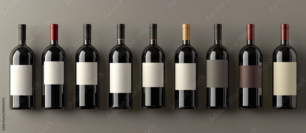 Aufkleber A collection of wine bottles on a gray background featuring blank labels. with copy space image. Place for adding text or design