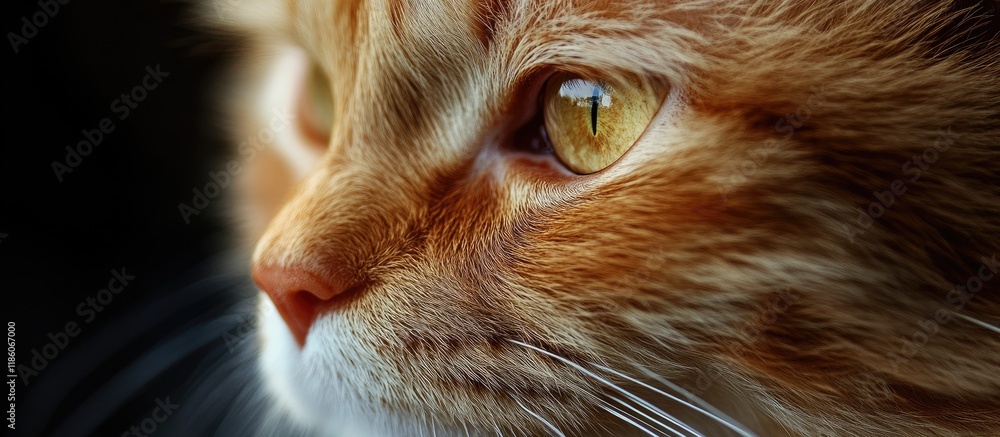 Poster close up portrait of a fluffy ginger cat with copy space