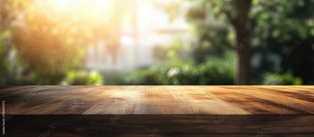 Aufkleber Table Surface and Blurred Natural Background. with copy space image. Place for adding text or design